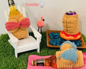 BEACH BODY CROCHET Can Coozies - porte-gobelet amusant / cadeau parfait / allez à la plage ou à la piscine avec style / accessoire d'été