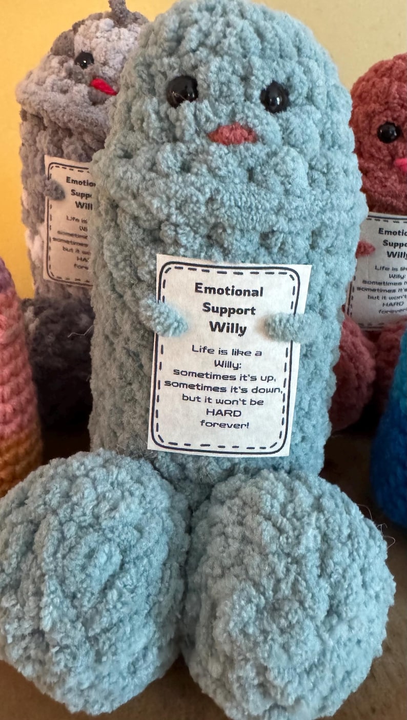 Crocheted Emotional Support Willy: funny crochet, gag gift, uplifting message image 2