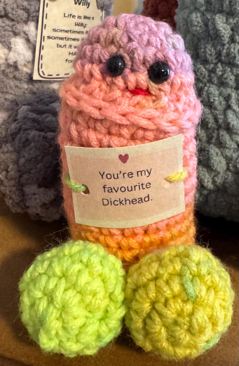 Crocheted Emotional Support Willy: funny crochet, gag gift, uplifting message image 5