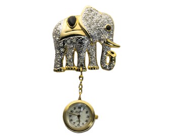 FULLSTONES ELEPHANT gold finish BROACH Watch Pin