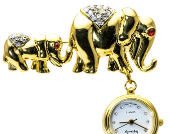 Elephant Baby Elephant Gold finish BROACH WATCH PIN