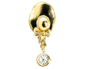Lady Hat Gold finish BROACH WATCH PIN