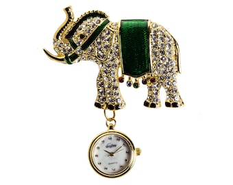 FULLSTONES ELEPHANT gold finish BROACH Watch Pin