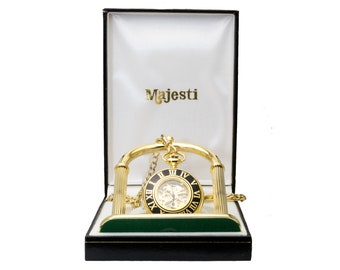 Gold Finish Skeleton Dial Pocketwatch: Mechanical Wind with Fob Chain
