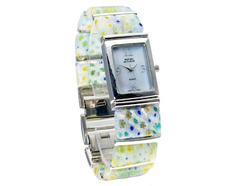 Montre à maillons en verre de Murano : montre-bracelet Montres de Fleur multicolore