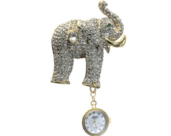 FULLSTONES ELEPHANT gold finish BROACH Watch Pin