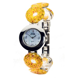MURANO LINKS WATCH: Montres de Fleur Women&#39;s Multicolor Orange Red Murano Glass Links Round Case Analog Battery Quartz Wrist Watch