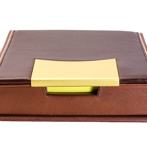 Dark Brown Leather BOX With Gold Engravable Metal Plate and Yellow NOTE PAPERS