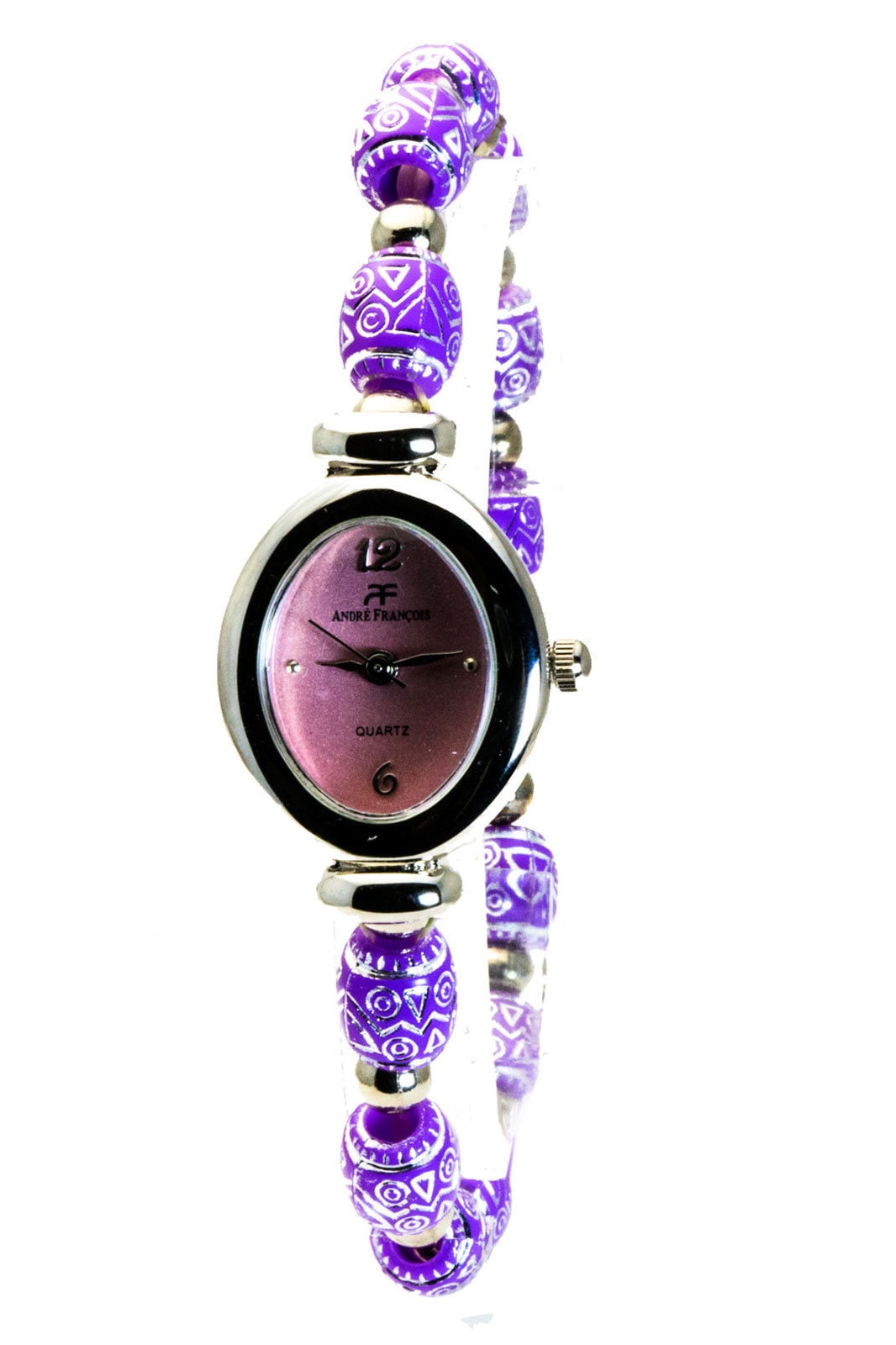 ORNATE BEADS WATCH Andre Francois mujer p rpura y plata acabado de