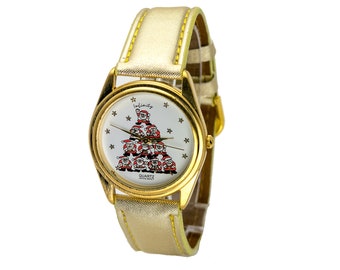 Montre visages de père Noël, bracelet en or, période des fêtes