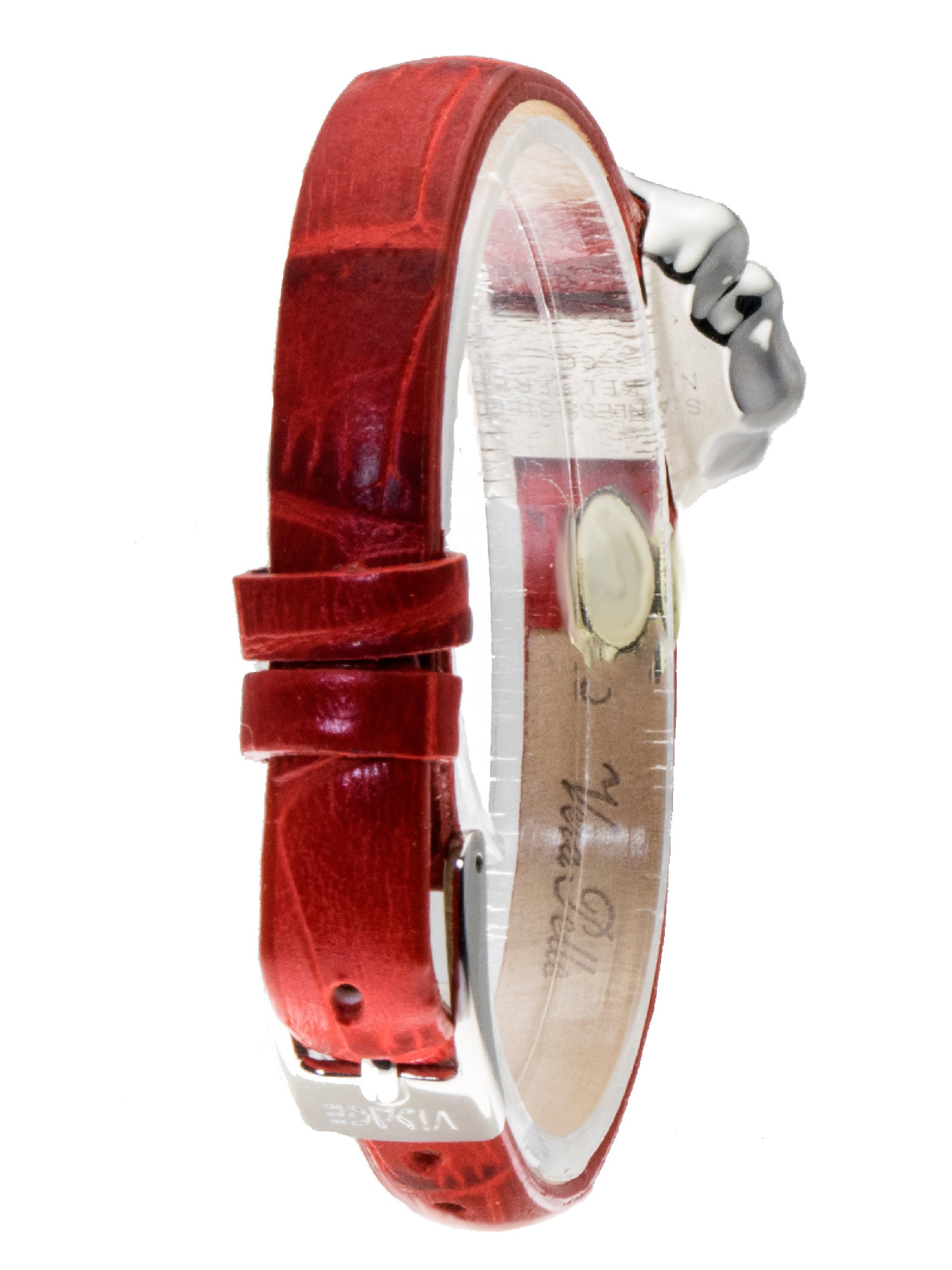 Womens' Genuine Red Leather Band Bracelet With Stainless Steel Flower