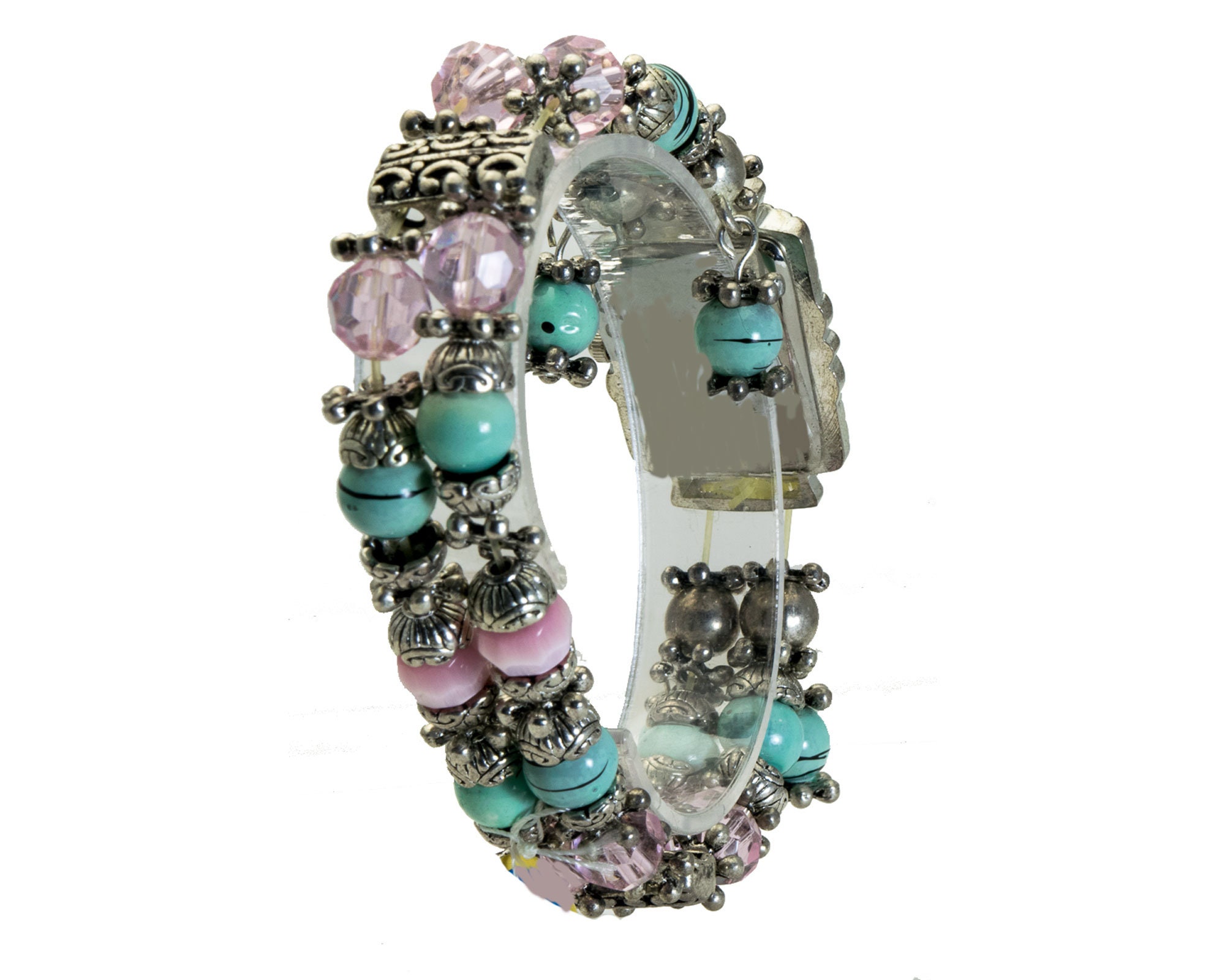Geneva Genuine Turquoise Beaded Bracelet Watch with Silver Tone Accents O/S Geneva Silver Tone Turquoise Cuff Ladies Watch C.2000s - Etsy main image 4