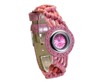 Pink Leather Beaded Watch: Andre Francois Women's Quartz Watch