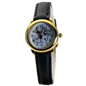COW MOVING WATCH, Orologio faccia a mucca da polso. Nero In pelle genuina , Piccola custodia, quadrante stampato a mano. Giappone Batteria Analog Quartz Movimento