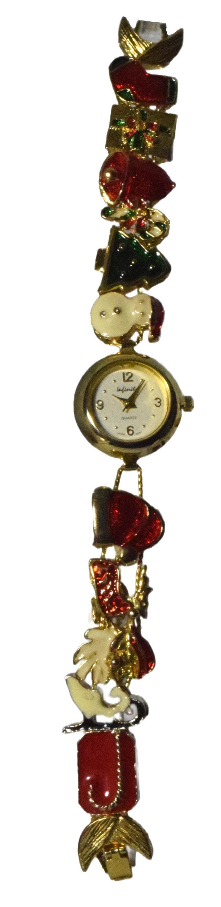 Christmas Charm Bracelet Watch, Gold Tone, Holiday Jewelry  display picture 1
