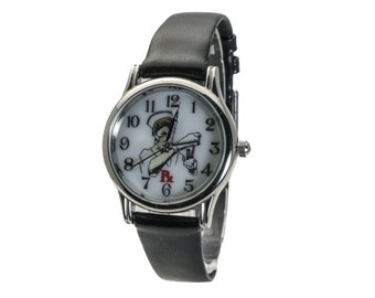 NURSE SYRINGE MOVING Watch,  Nurse Syringe moving Wrist Watch.  Black Leather Band. Battery Analog Quartz Movement