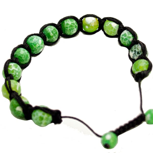 SEMIPRECIOUS GREEN Stone Faceted Balls Beaded Black Cord SHAMBALLA Bracelet.