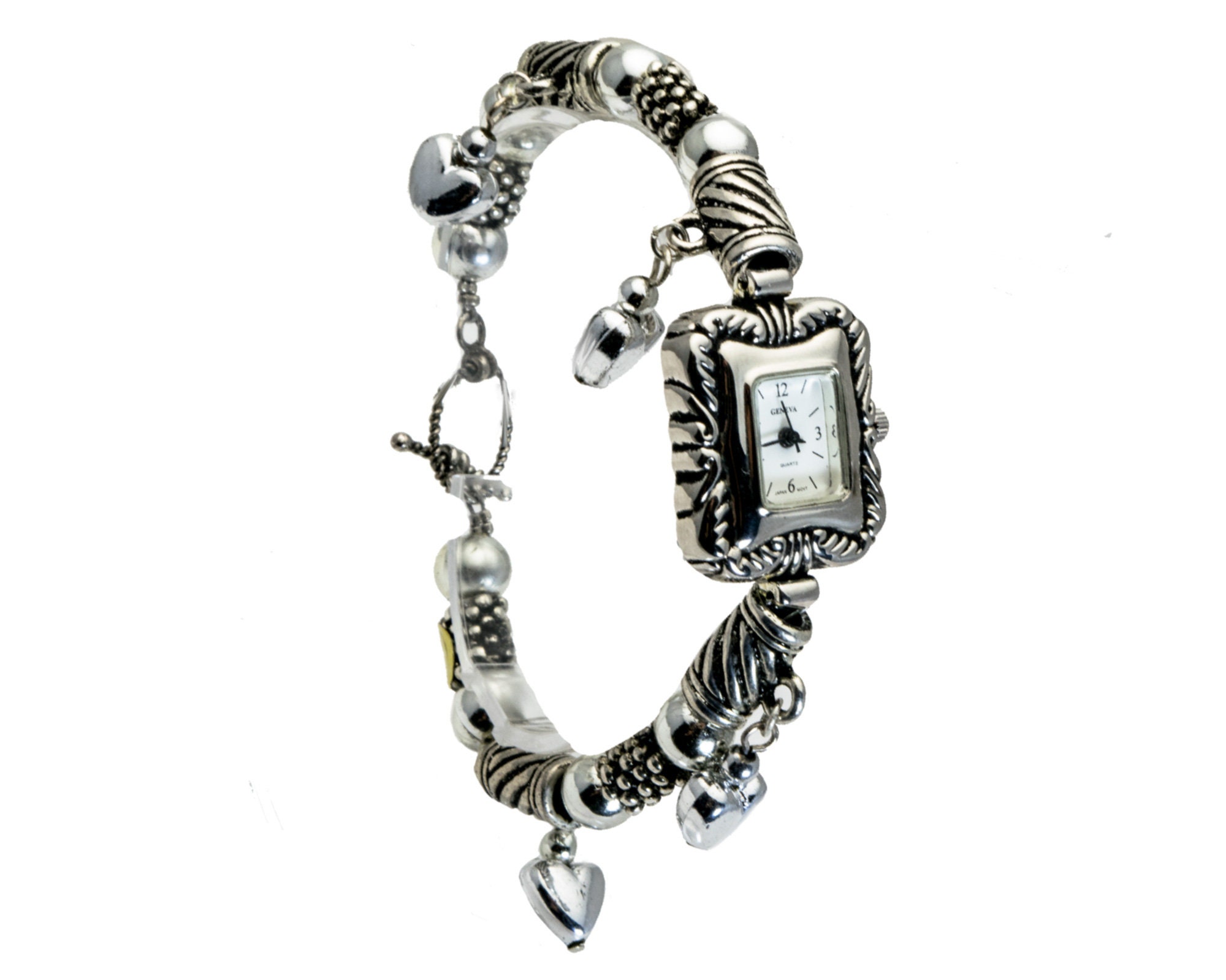 Antique Silver Heart Charms Watch: Women