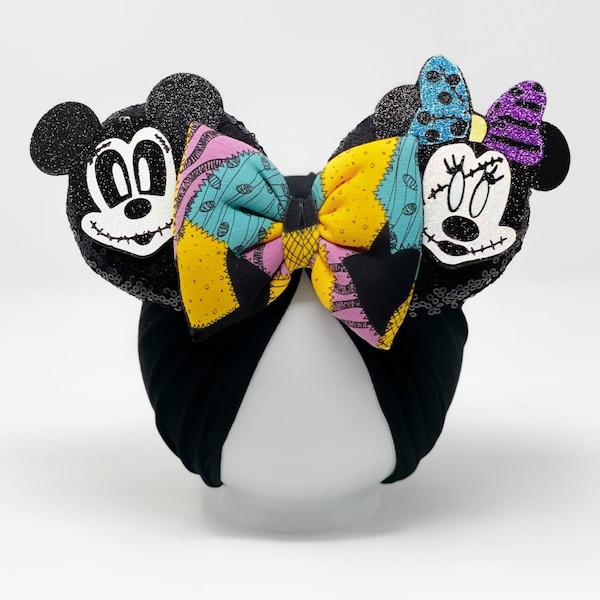 Mickey and Minnie || Minnie Ears Headwrap || The Nightmare Before Christmas || Sally and Jack || Halloween Minnie Ears || Minnie Ears Turban