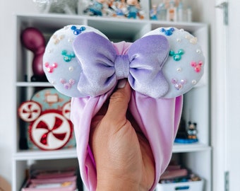 White and Lilac velvet || Minnie Ears Headwrap || Minnie Ears Turban || Minnie Ears for Babies || Magic kingdom Ears