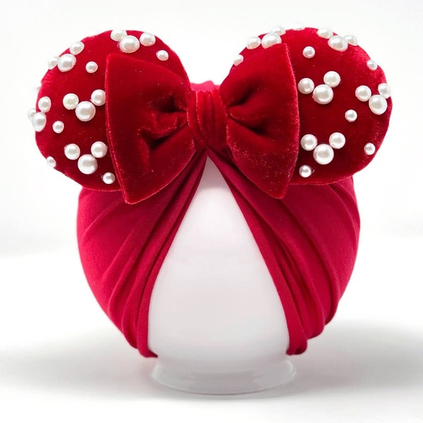Red Velvet || Minnie Ears Headwrap || Minnie Ears Turban || Disney Parks Accessory || Minnie Ears for babies
