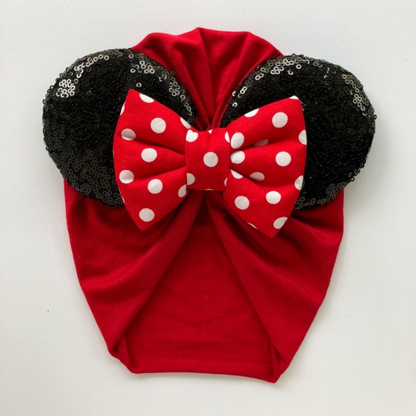Red Polka Dots || Minnie Ears Headwrap || Minnie Ears Turban || Minnie Mouse Headband