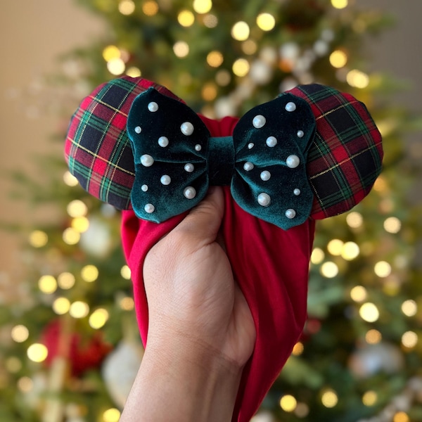 Holiday Plaid || Minnie Ears Headwrap || Minnie Ears Turban || Minnie Ears for Babies || Christmas