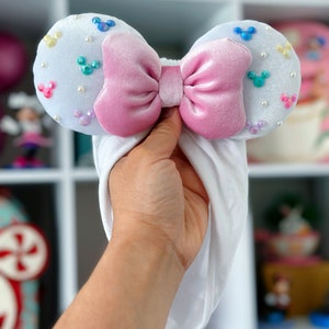 White and pink velvet || Minnie Ears Headwrap || Minnie Ears Turban || Minnie Ears for Babies || Magic kingdom Ears