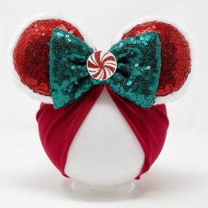 Peppermint Candy || Minnie Ears Headwrap || Minnie Ears Turban || Holiday Minnie Ears || Disney Parks Accessory || Christmas Ears