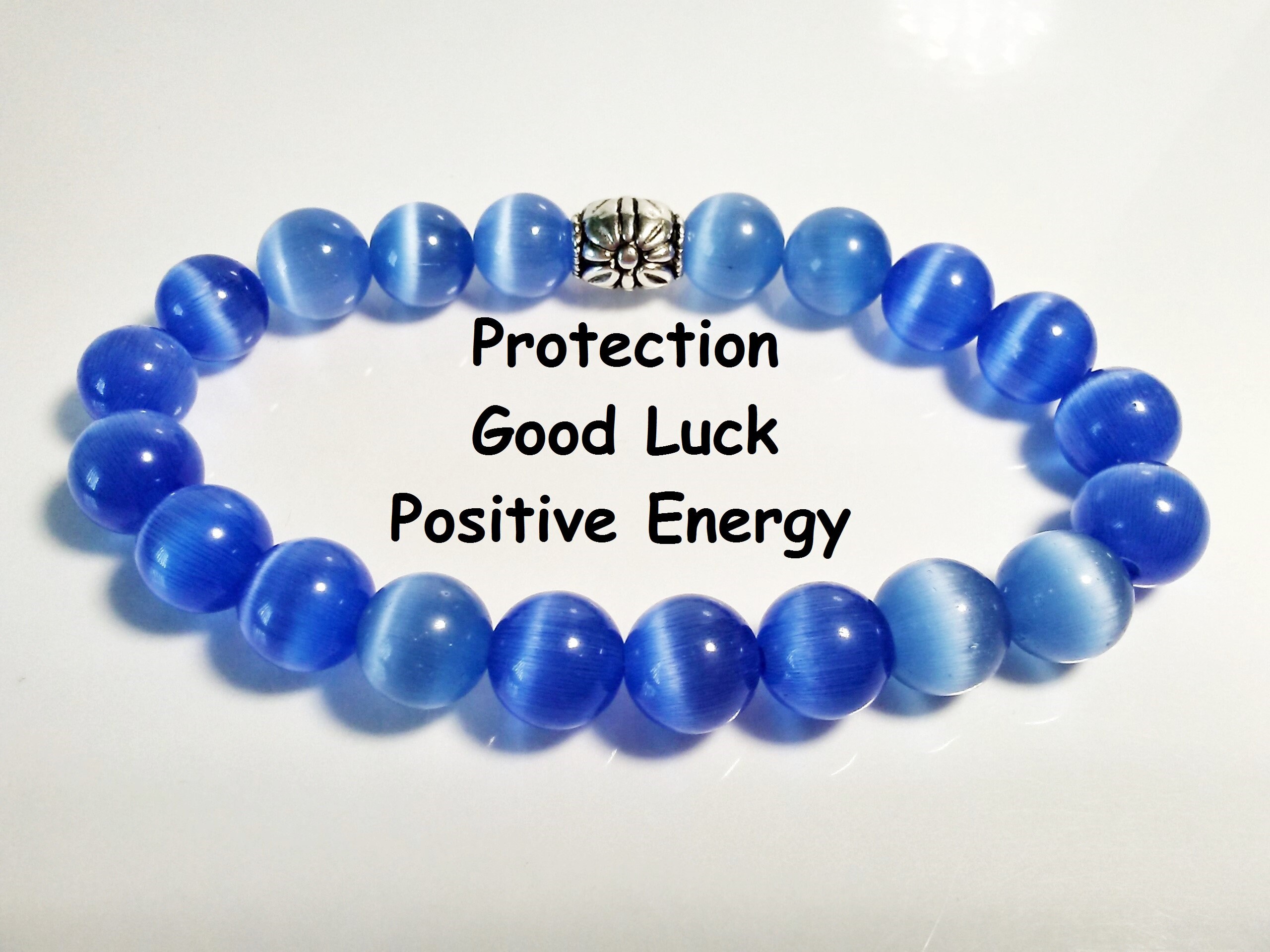 Stunning Blue Cat's Eye Stretch Bracelet Protection Etsy