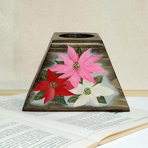 Poinsettia Pen Holder - Hand Painted Wood Desk Organizer - Handmade Winter Floral Desk Accessory