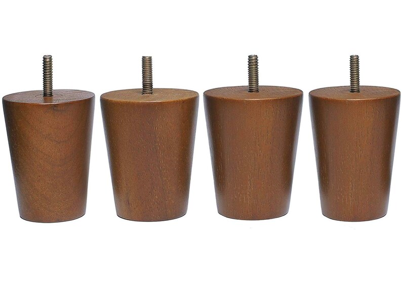 Bikani Round Wood Sofa Couch Chair Ottoman Solid Leg Walnut Finish 4 Inches Set Of