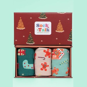 Christmas Gingerbread Gift, Womens&Mens Socks, Glitter Socks, Christmas Socks Gift Box Set, Bamboo Socks, Gift for Her, Gift for Him