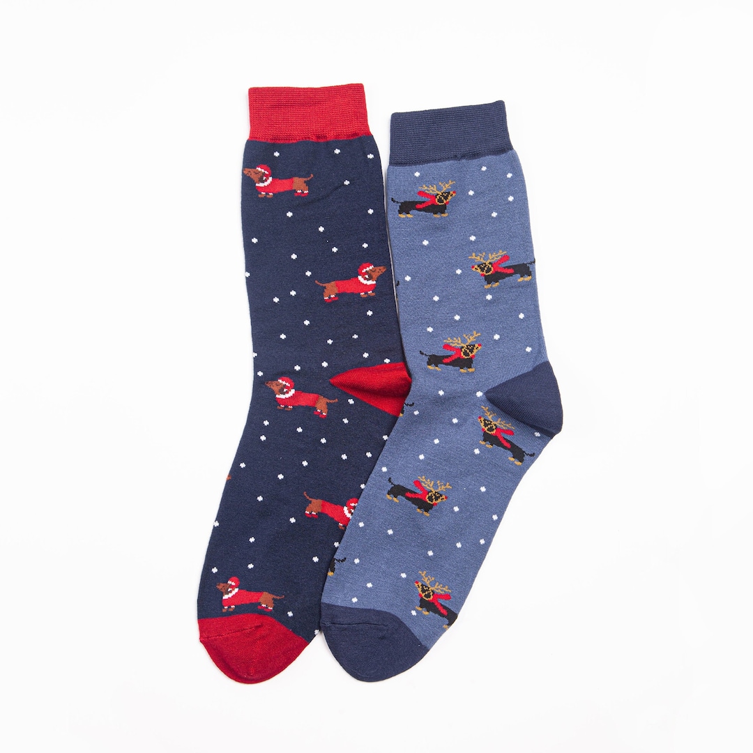 Christmas Socks, Sausage Dog Socks, Mens Socks, Gift for Him, Bamboo