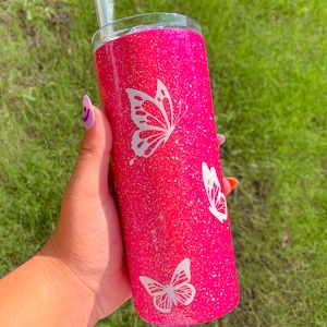 Butterfly Glitter Tumbler | Custom Glitter Tumbler | Glitter Cup | Personalized Glitter Tumbler | Crystalac Tumbler