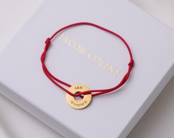 Pulseira de corda vermelha gravada, pulseira de corda vermelha personalizada e ajustável, pulseira de corda de proteção, pulseira de corda masculina