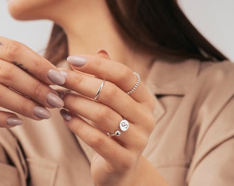 Anel de prata feminino PERSONALIZADO, anel de carta para mulheres, anel de prata ajustável, anel gravado personalizado com letra, presente de dia dos namorados para ela