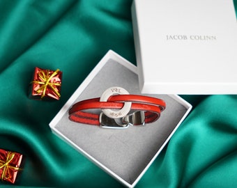 Lederarmband mit Gravur, rotes Lederarmband mit Gravur, Geschenk für Schwester, Geschenk für Tochter, Weihnachtsgeschenk