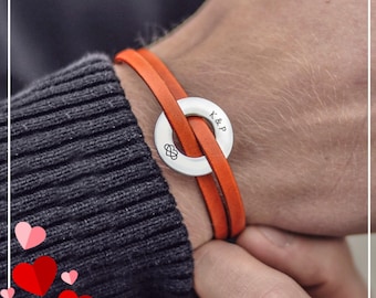 Bracelet orange en cuir, cadeau romantique de Saint-Valentin pour lui, cadeau drôle de Saint-Valentin pour lui, cadeau de Saint-Valentin pour fiancé