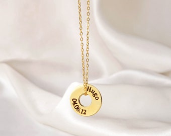 Colar de círculo gravado com vários círculos, colar de ouro feminino, colar de círculo duplo personalizado, colar de namorada de ouro personalizado
