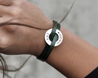 Pulseira de couro verde. Joias boho/pulseira homme/pulseiras de couro para homens/pulseira hippie/pulseira de casais/pulseira personalizada
