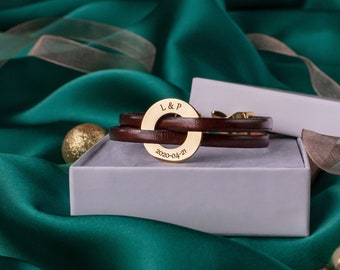 Pulseira de couro gravada, pulseira de couro personalizada para homens, presente de Natal para namorado, presente de Natal para irmão, presente para filho