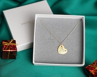 Colar de ouro BABY BIRTH, colar de proximidade personalizado, presente de joias para nova mãe, presente de Natal para mãe, colar de ouro gravado, presente para nova mãe