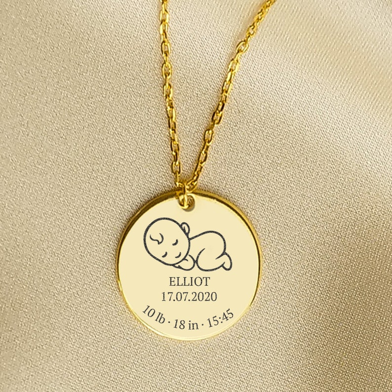 925 SILVER Engraved Baby Birth Necklace, New Mom Necklace With Baby