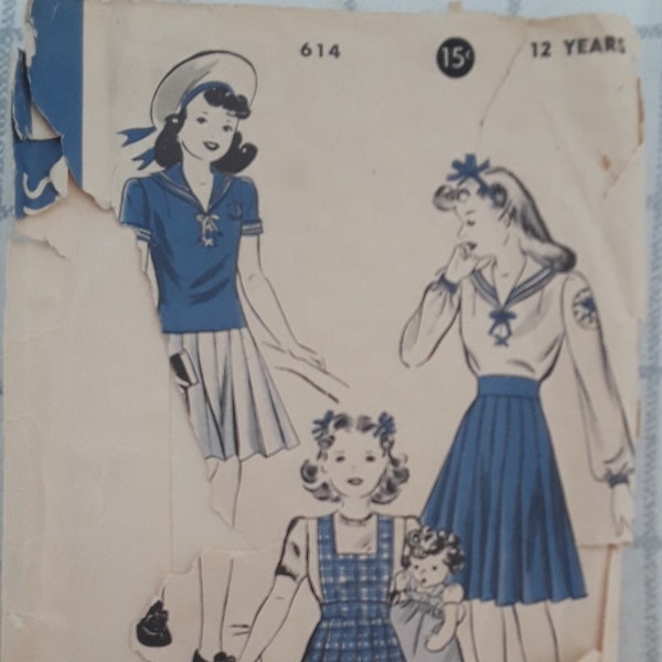 Vintage Hollywood patterns #614, Girls salior suit, U/C