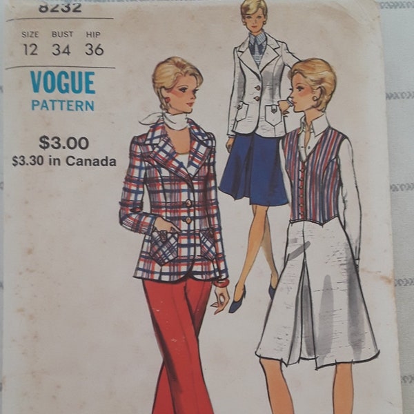 Vintage Vogue 8232, 3 Piece suit pattern, Partially Cut