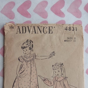 Vintage Advance 4831, Girls nightgown pattern, C/C