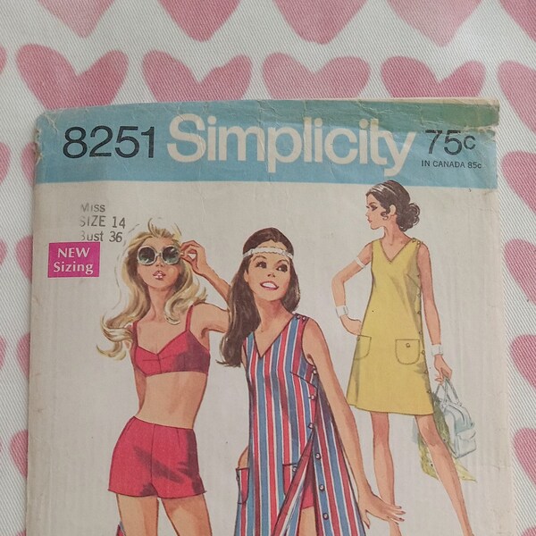 Vintage Simplicity 8251, Beachwear pattern, Partially Cut