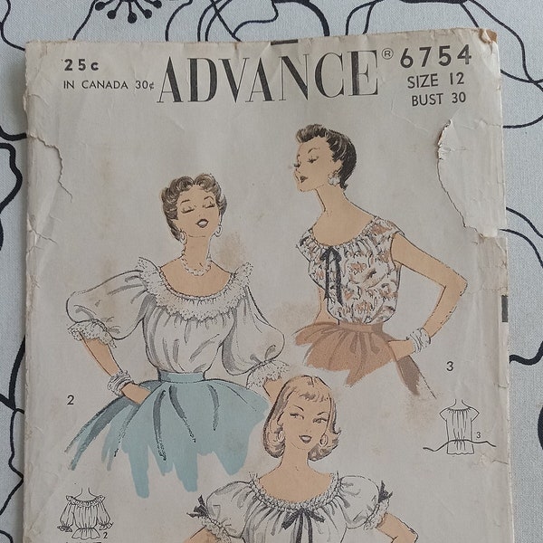 Vintage Advance 6754, Peasant Blouse pattern, C/C