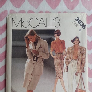 May include: McCall's sewing pattern number 3336 for a skirt and jacket. The pattern is for a size 10 and features three women wearing the garments. The pattern is titled "WilliWear WilliSmith".